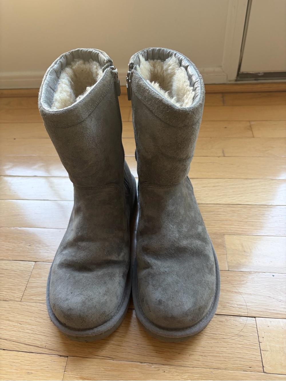 UGG Gray Suede Shearling-Lined Mid-Calf Boots